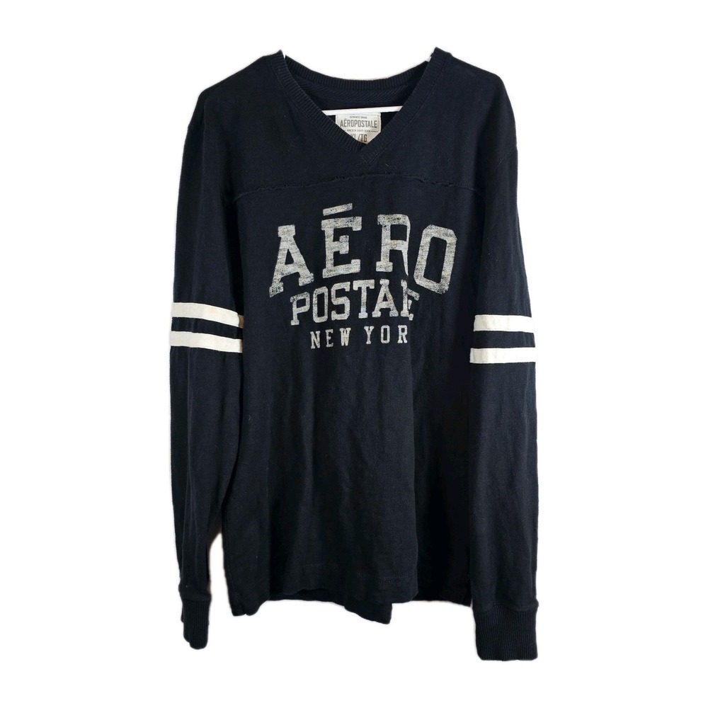 Women's XL Aeropostale Pullover Black With White 100% Cotton Soft Y2K